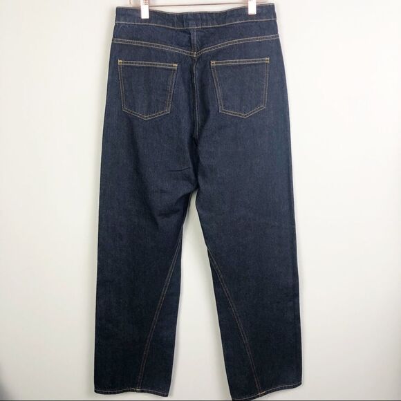 ZARA | NEW High Rise Button Fly Jeans Dark Wash Straight Leg Twisted Seam Size 6 - Picture 5 of 10